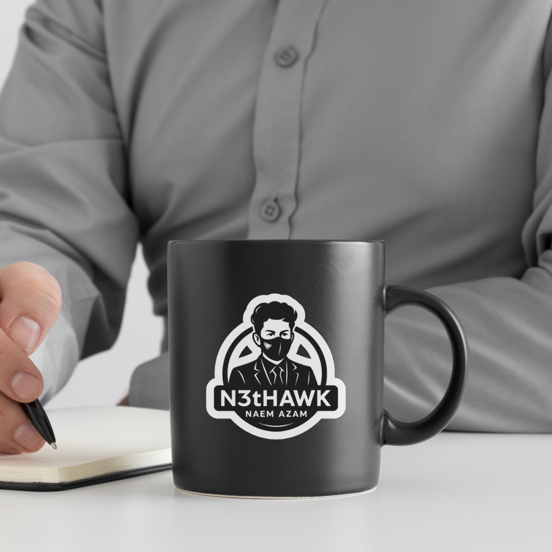N3tHawk™ Cybersecurity Mug – Stay Encrypted, Sip Secure (Black Edition)